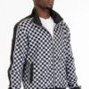 Men’s Checkered Full-Zip Jacket with Side Piping – Brown or Grey
