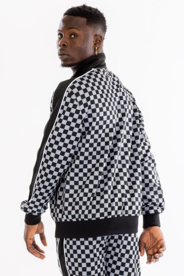 Men’s Checkered Full-Zip Jacket with Side Piping – Brown or Grey