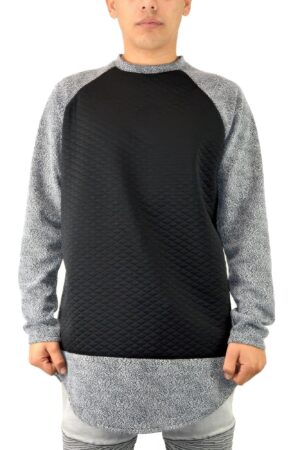 Men’s Oversized Quilted Pullover Sweatshirt – Black/Grey