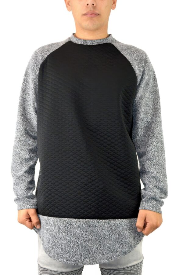 Men’s Oversized Quilted Pullover Sweatshirt – Black/Grey