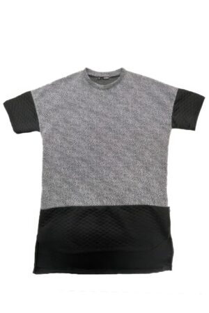 Marbled Short Sleeve Shirt with Long Back Hem – Black