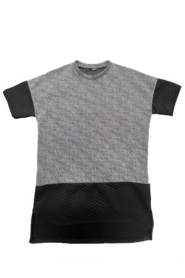 Marbled Short Sleeve Shirt with Long Back Hem – Black