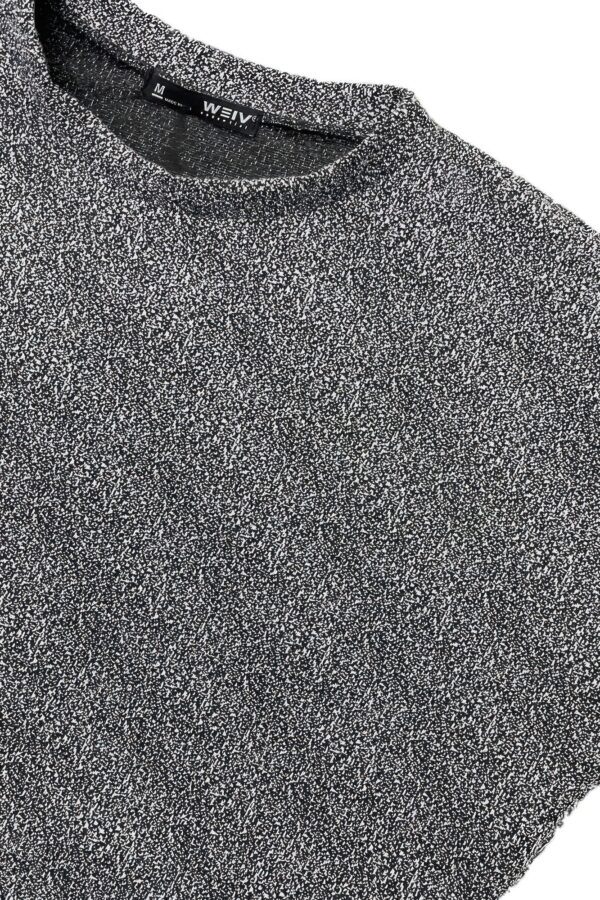 Marbled Short Sleeve Shirt with Long Back Hem – Black