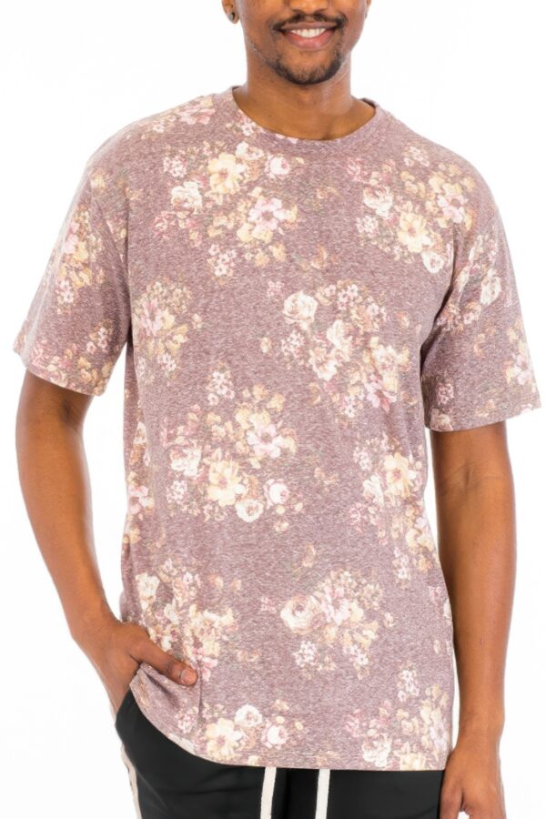 Heathered Floral T-Shirt – Round Neck Tee in Navy or Pink