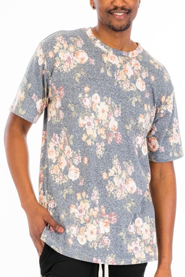 Heathered Floral T-Shirt – Round Neck Tee in Navy or Pink
