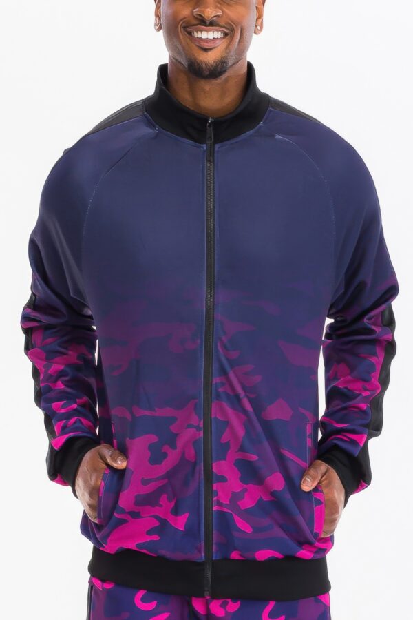 Camo Ombre Track Jacket for Men – Full-Zip, Blue or Purple