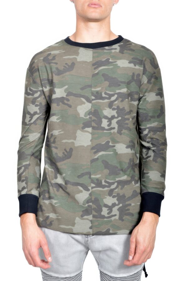 Men’s Camo Long-Sleeve T-Shirt with Distressed Details