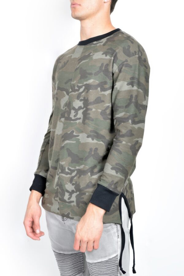 Men’s Camo Long-Sleeve T-Shirt with Distressed Details