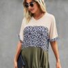 Crew Neck Animal Print Top with Colorblock