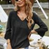 Swiss Dot Lace V-Neck Blouse with Spliced Sleeves
