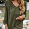 Swiss Dot Lace V-Neck Blouse with Spliced Sleeves