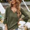 Swiss Dot Lace V-Neck Blouse with Spliced Sleeves