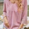 Swiss Dot Lace V-Neck Blouse with Spliced Sleeves