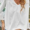 Swiss Dot Lace V-Neck Blouse with Spliced Sleeves