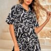 Sequin Lips Button-Down Shorts Set – Playful Print