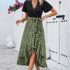 Cross Colorblock Lace V-Neck Belted Dress