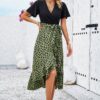 Cross Colorblock Lace V-Neck Belted Dress