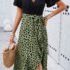 Cross Colorblock Lace V-Neck Belted Dress
