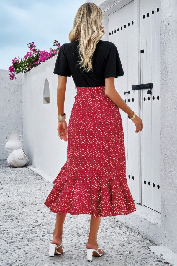 Cross Colorblock Lace V-Neck Belted Dress