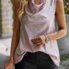 Animal Print Scarf-Collar Sleeveless Top