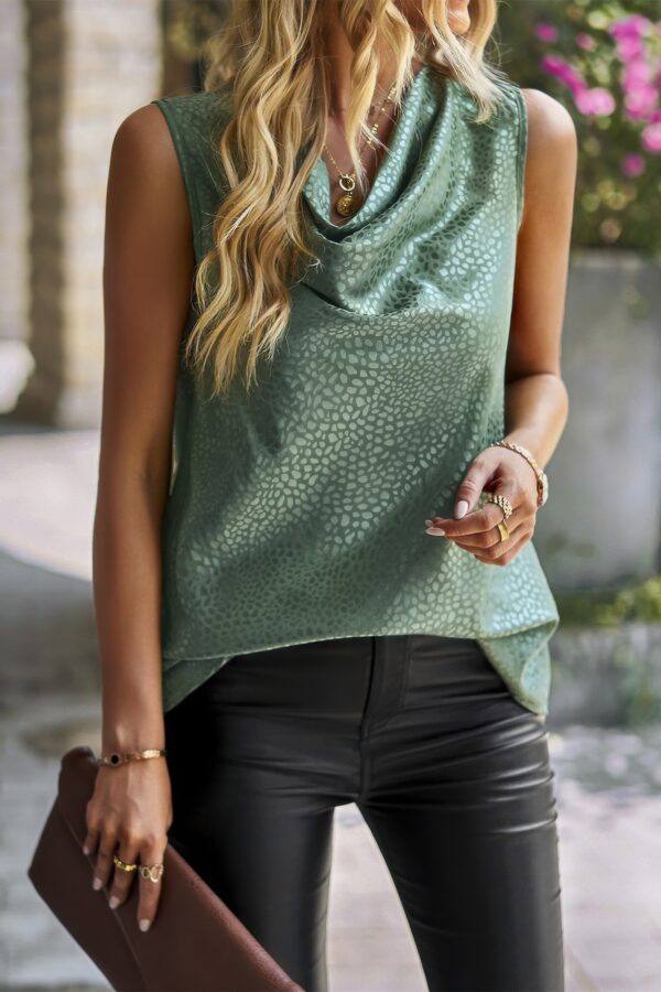 Animal Print Scarf-Collar Sleeveless Top