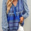Tie-Neck Boho Floral Tunic Top – Long Sleeve
