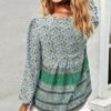 Tie-Neck Boho Floral Tunic Top – Long Sleeve
