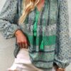 Tie-Neck Boho Floral Tunic Top – Long Sleeve
