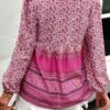 Tie-Neck Boho Floral Tunic Top – Long Sleeve