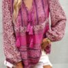 Tie-Neck Boho Floral Tunic Top – Long Sleeve