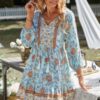 Floral V-Neck Button-Down Long Sleeve Dress