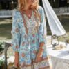Floral V-Neck Button-Down Long Sleeve Dress