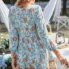 Floral V-Neck Button-Down Long Sleeve Dress
