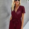 Plunge Neck Wrap Romper with Belted Knot Detail