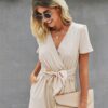 Plunge Neck Wrap Romper with Belted Knot Detail