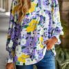 Floral Split-Hem Top with Contrast Lace Trim – Lightweight