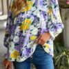 Floral Split-Hem Top with Contrast Lace Trim – Lightweight