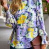 Floral Split-Hem Top with Contrast Lace Trim – Lightweight