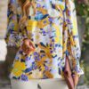 Floral Split-Hem Top with Contrast Lace Trim – Lightweight