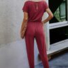 Plus Size Slant Shoulder Short-Sleeve Jumpsuit