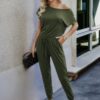 Plus Size Slant Shoulder Short-Sleeve Jumpsuit