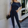 Plus Size Slant Shoulder Short-Sleeve Jumpsuit