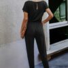 Plus Size Slant Shoulder Short-Sleeve Jumpsuit