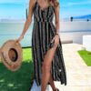 Sleeveless Geo Print V-Neck Split-Thigh Cami Dress