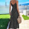 Sleeveless Geo Print V-Neck Split-Thigh Cami Dress