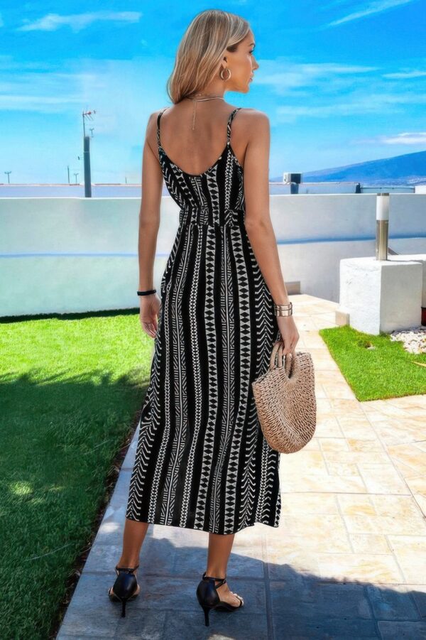 Sleeveless Geo Print V-Neck Split-Thigh Cami Dress