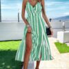 Sleeveless Geo Print V-Neck Split-Thigh Cami Dress