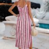 Sleeveless Geo Print V-Neck Split-Thigh Cami Dress