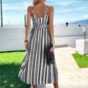 Sleeveless Geo Print V-Neck Split-Thigh Cami Dress