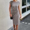Crewneck High-Waist Short Sleeve Midi Dress